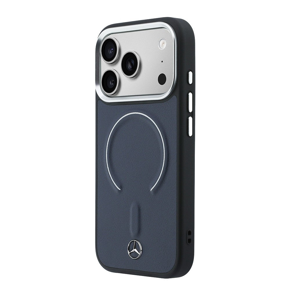 Apple iPhone 17 Pro Max Kılıf Mercedes Benz Orjinal Lisanslı M-safe Şarj Özellikli Metal Yıldız Logolu Kabartmalı Deri Kapak