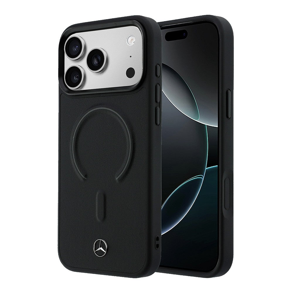 Apple iPhone 17 Pro Max Kılıf Mercedes Benz Orjinal Lisanslı M-safe Şarj Özellikli Metal Yıldız Logolu Kabartmalı Deri Kapak