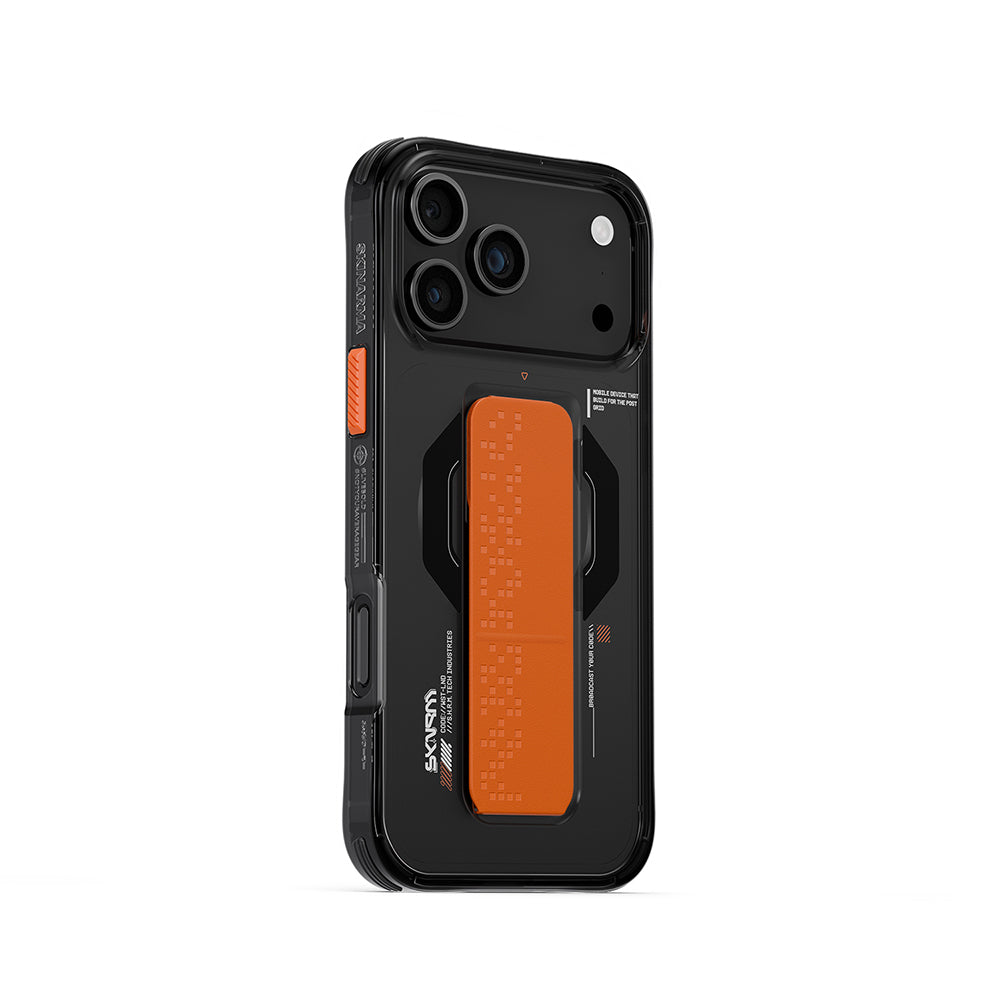 Apple iPhone 17 Pro Max Kılıf Skinarma M-Safe Şarj Özellikli Airbag Tasarımlı Standlı Haxa Kapak Füme