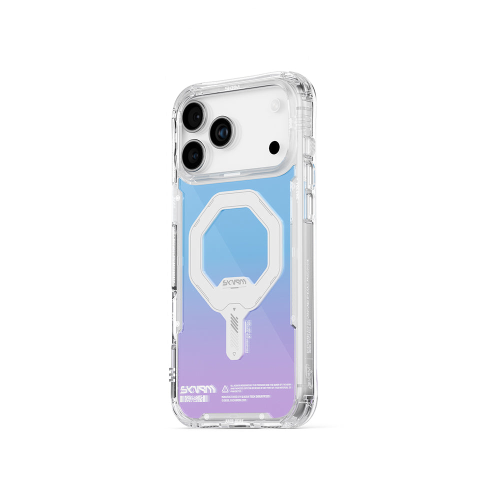 Apple iPhone 17 Pro Max Kılıf Skinarma M-Safe Şarj Özellikli IML Baskılı Holografik MYST Kapak Şeffaf