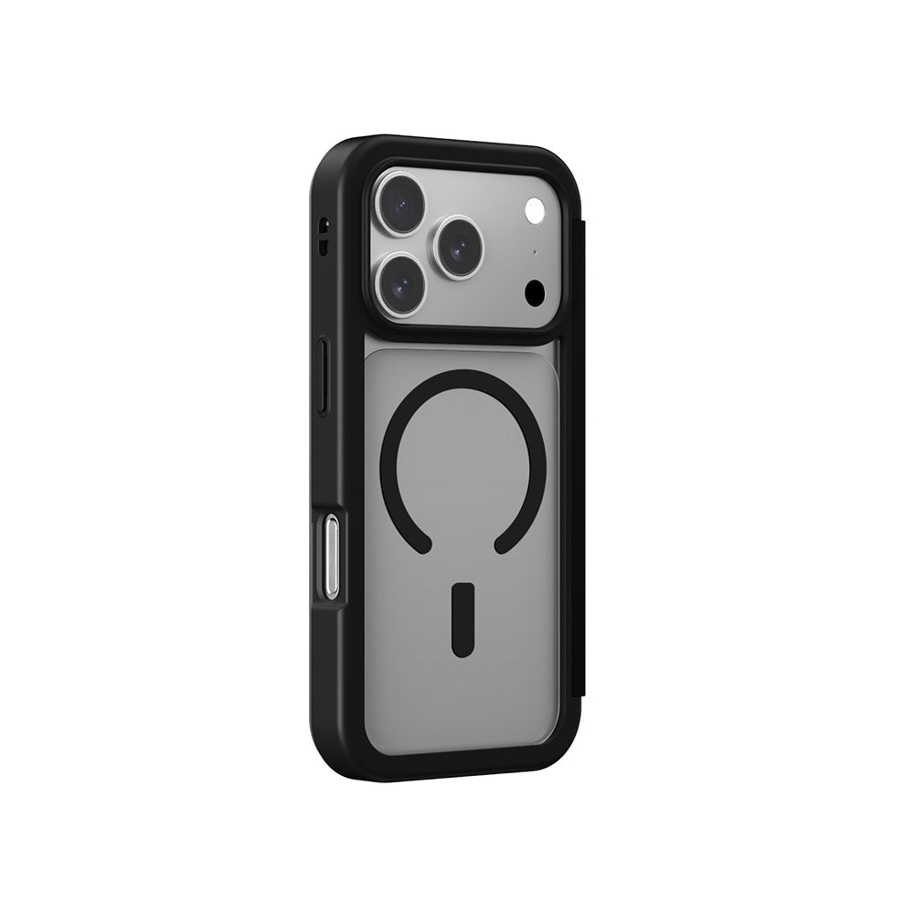 Apple iPhone 17 Pro Max PU Kartlıklı Kapaklı Amazingthing Glamour Foilo Serisi Kılıf Siyah