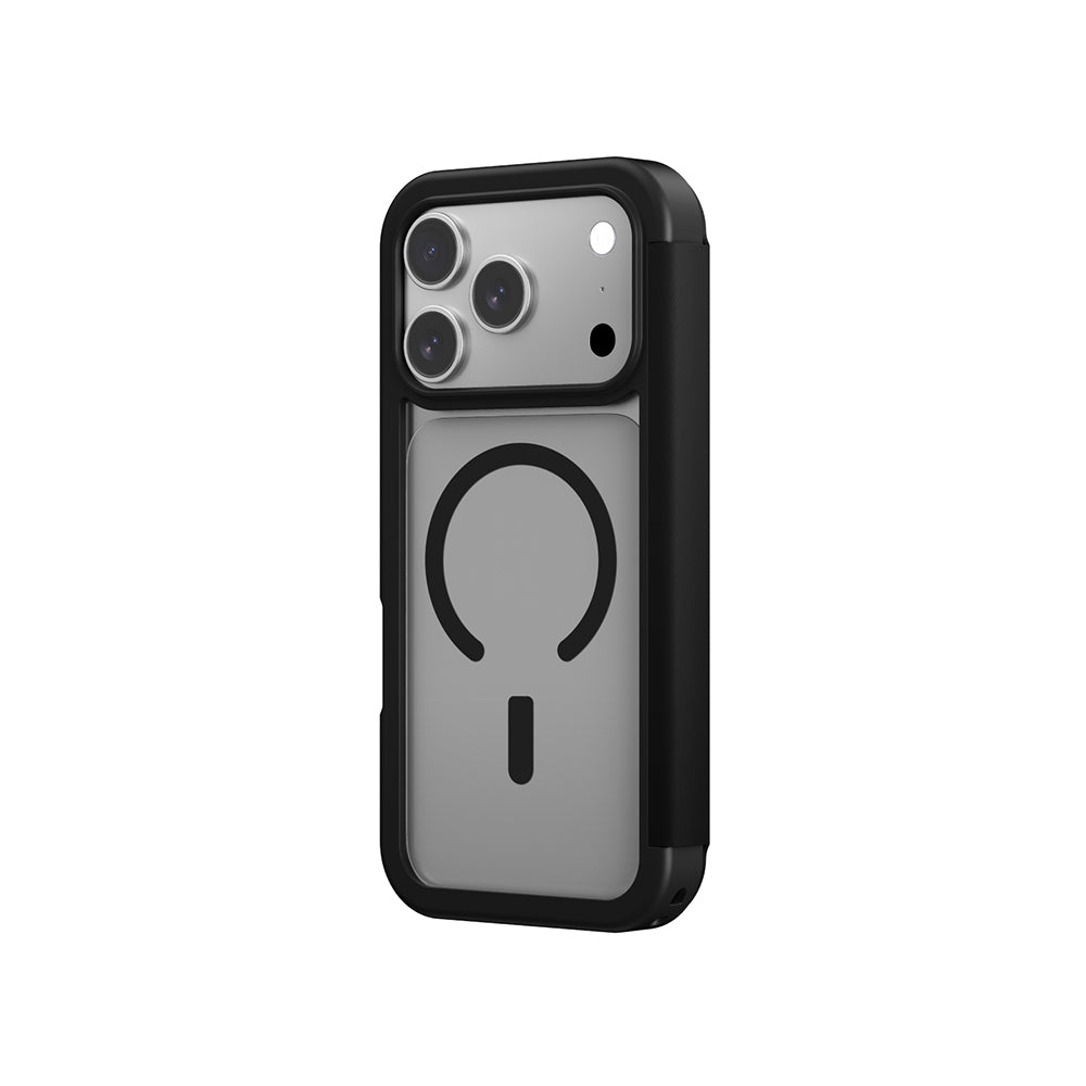 Apple iPhone 17 Pro Max PU Kartlıklı Kapaklı Amazingthing Glamour Foilo Serisi Kılıf Siyah