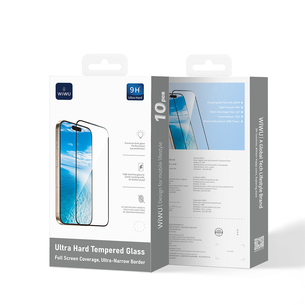 Apple iPhone 17 Pro Max Wiwu GT-008 Polimer Oleofobik Kaplama Şeffaf Pürüzsüz Temperli Cam Ekran Koruyucu 10'lu Paket Şeffaf