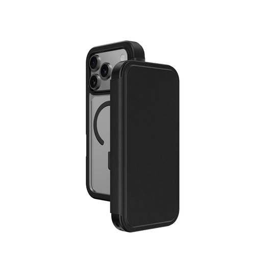 Apple iPhone 17 Pro PU Kartlıklı Kapaklı Amazingthing Glamour Foilo Serisi Kılıf Siyah