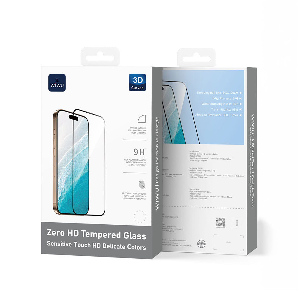 Apple iPhone 17 Wiwu GT-026 Zero Curved Parmak İzi Bırakmayan Temperli Cam Ekran Koruyucu Şeffaf