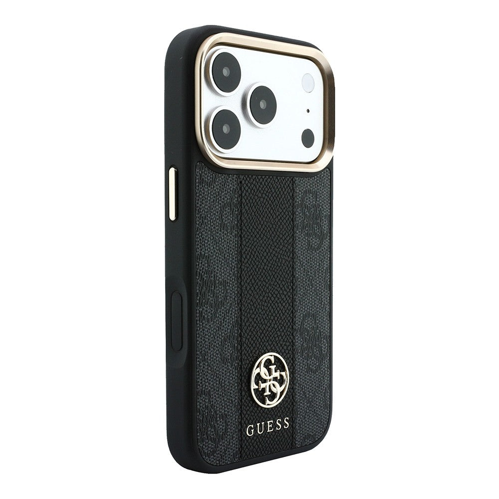 Apple iPhone 18 Pro Kılıf Guess Orjinal Lisanslı M-safe Şarj Özellikli Deri 4G Desenli Şeritli Yazı Logolu Kapak
