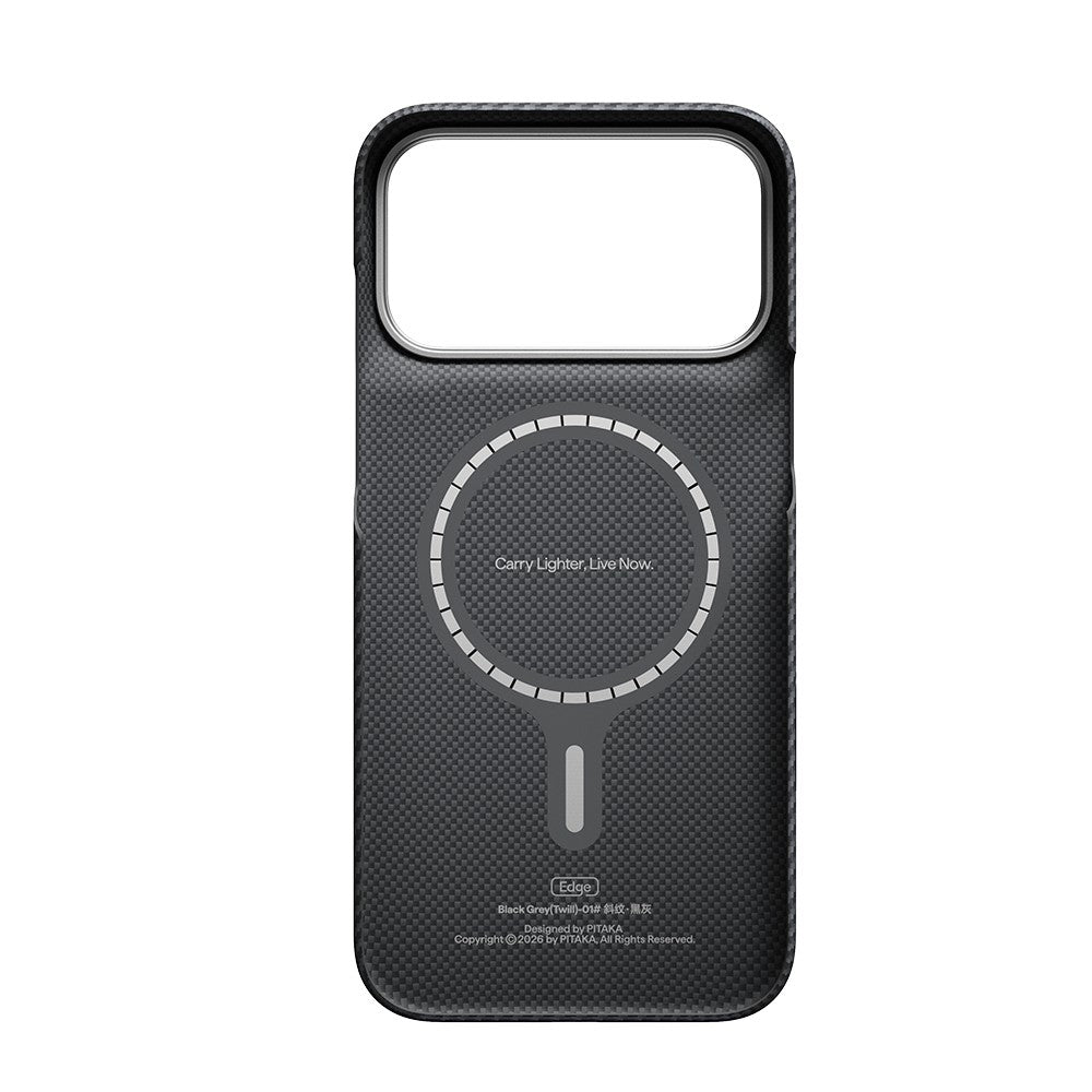 Apple iPhone 18 Pro Kılıf M-safe Şarj Özellikli 1500D Aramid Karbon Fiber Pitaka Ultra-Slim Classic Serisi Black-Grey Twill Kapak