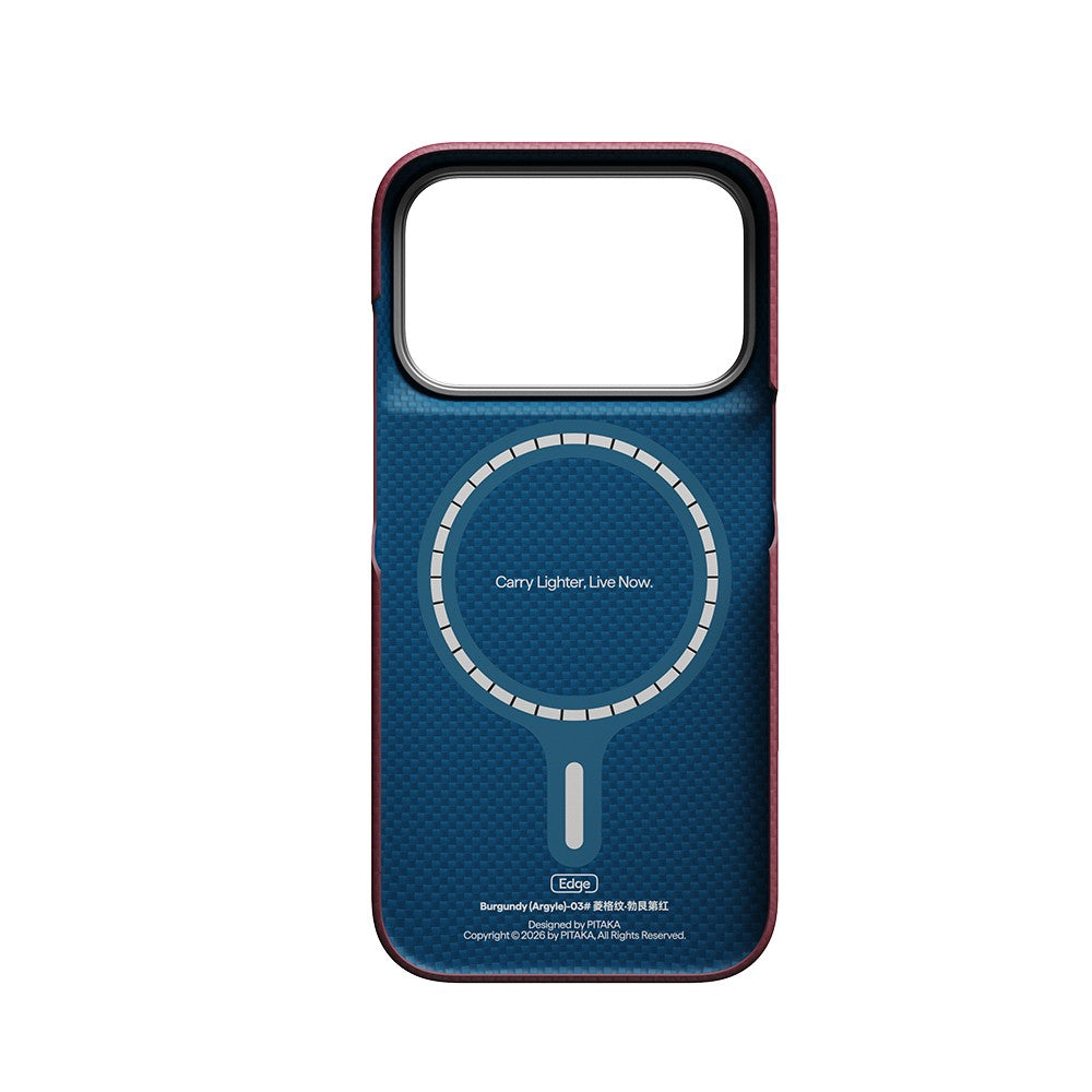 Apple iPhone 18 Pro Kılıf M-safe Şarj Özellikli Aramid Karbon Fiber Pitaka Argyle Serisi Kapak