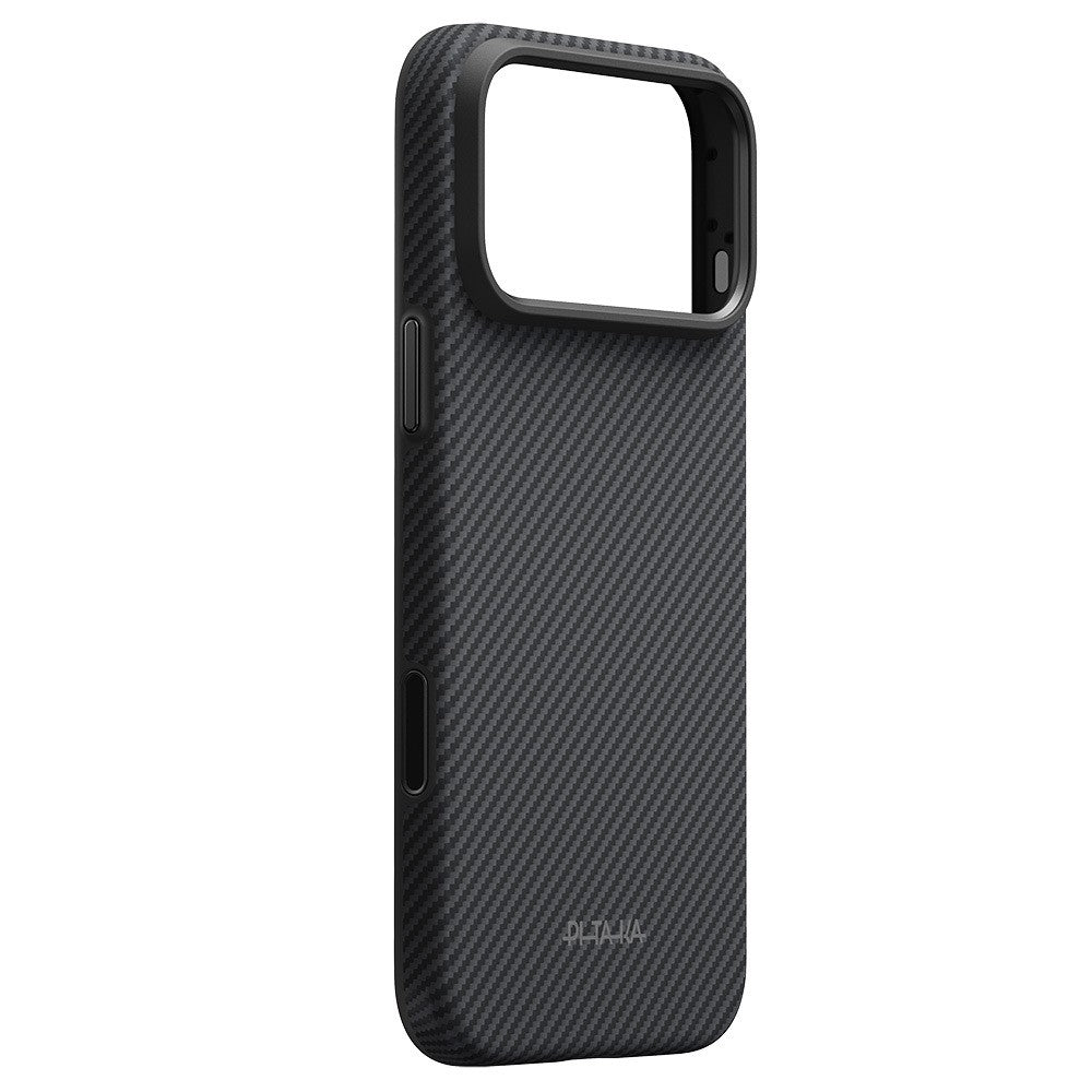 Apple iPhone 18 Pro Kılıf M-safe Şarj Özellikli Aramid Karbon Fiber Pitaka Military-Grade Classic Serisi New Logo Black-Grey Twill Kapak