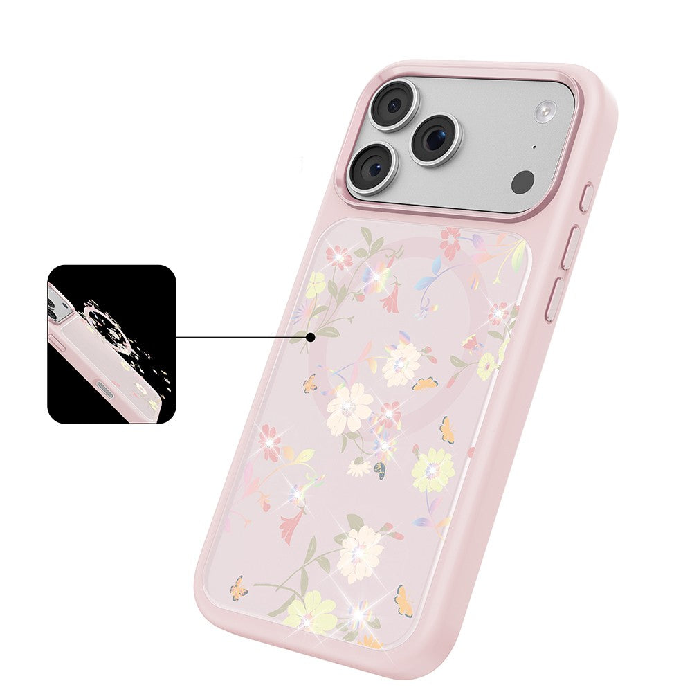 Apple iPhone 18 Pro Kılıf M-safe Şarj Özellikli Çiçek Tasarımlı Mutural Flower Serisi Kapak