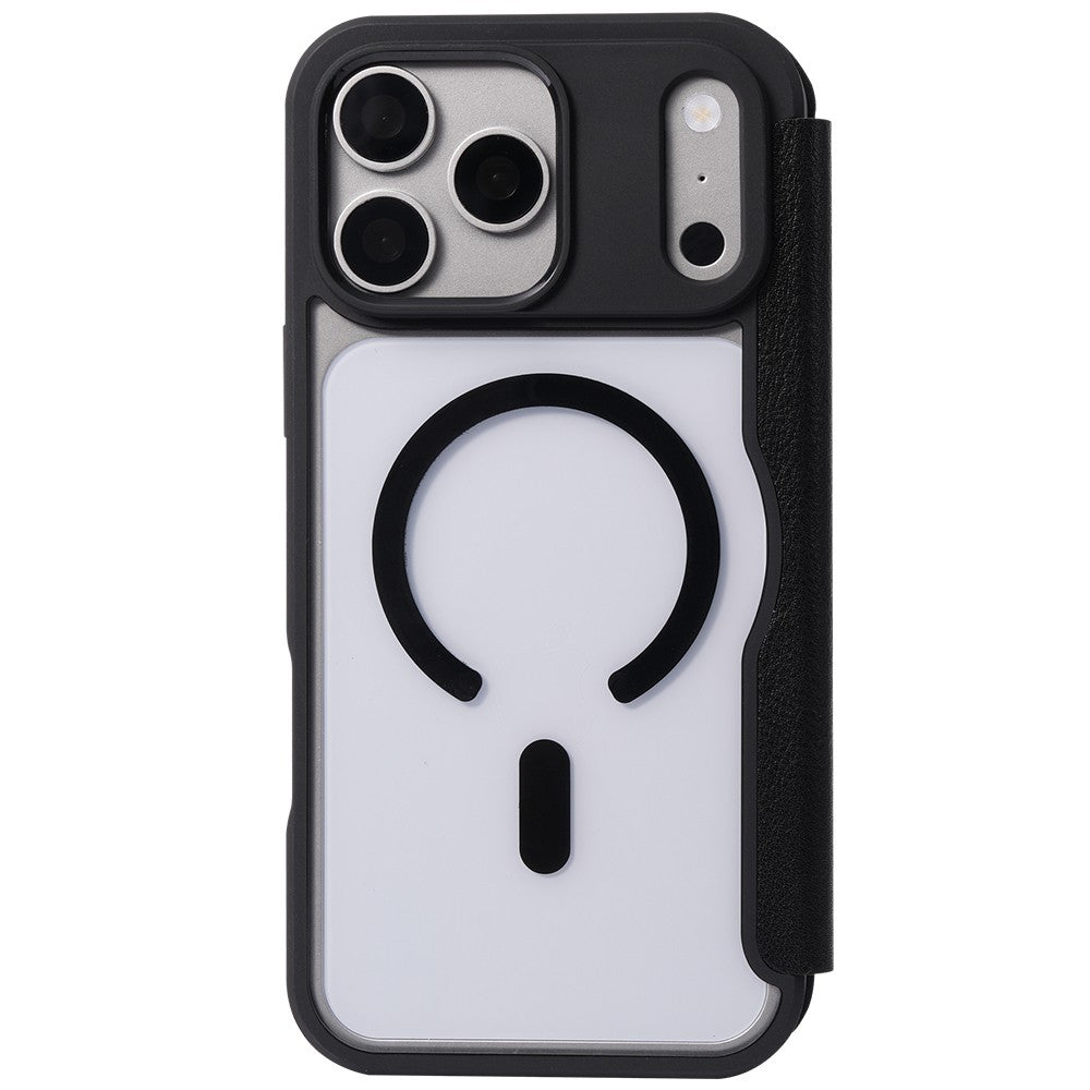 Apple iPhone 18 Pro Kılıf M-safe Şarj Özellikli Vegan Deri Tasarımlı Şeffaf Arka Yüzey Kartlıklı Raptic Urban Folio Serisi Kapak