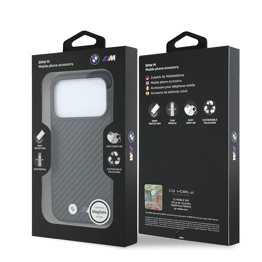 Apple iPhone 18 Pro Max Kılıf BMW Orjinal Lisanslı M-safe Şarj Özellikli Karbon Fiber Tasarımlı ve Metal Logolu PU Deri Kapak