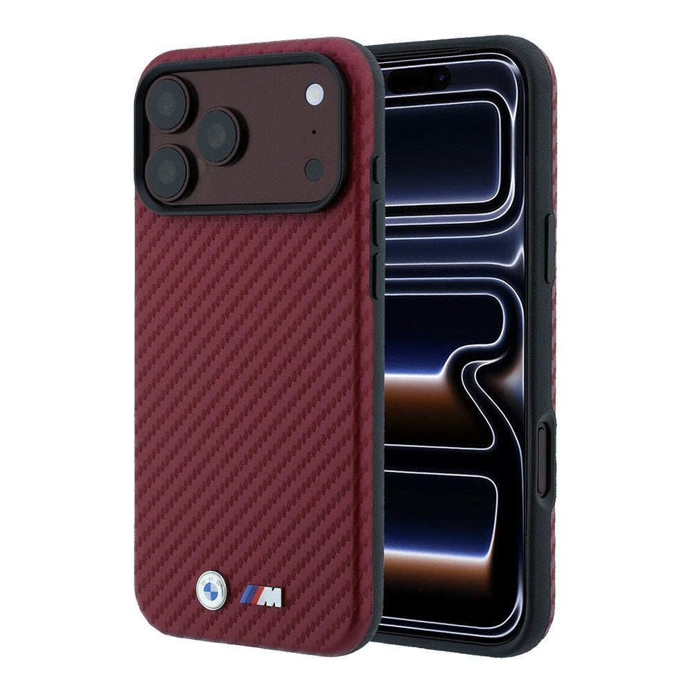 Apple iPhone 18 Pro Max Kılıf BMW Orjinal Lisanslı M-safe Şarj Özellikli Karbon Fiber Tasarımlı ve Metal Logolu PU Deri Kapak