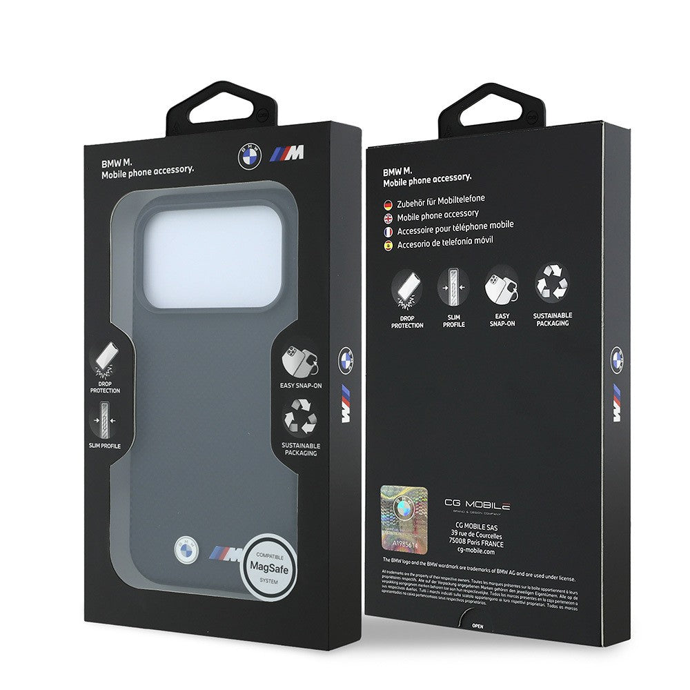 Apple iPhone 18 Pro Max Kılıf BMW Orjinal Lisanslı M-safe Şarj Özellikli Metal Logolu Karbon Fiber Kevlar Kapak