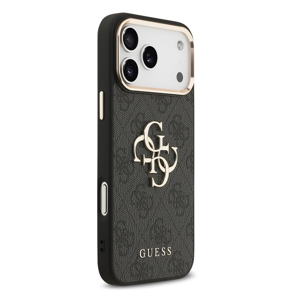 Apple iPhone 18 Pro Max Kılıf Guess Orjinal Lisanslı Gold Metal Kamera Çerçeveli 4G Desenli Metal Büyük 4G ve Yazı Logolu Kapak
