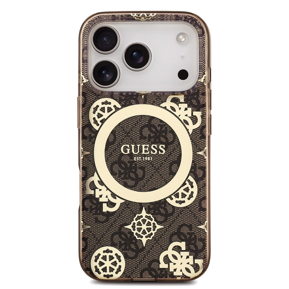 Apple iPhone 18 Pro Max Kılıf Guess Orjinal Lisanslı M-safe Şarj Özellikli IML Peony ve 4G Desenli Klasik Logolu Kapak