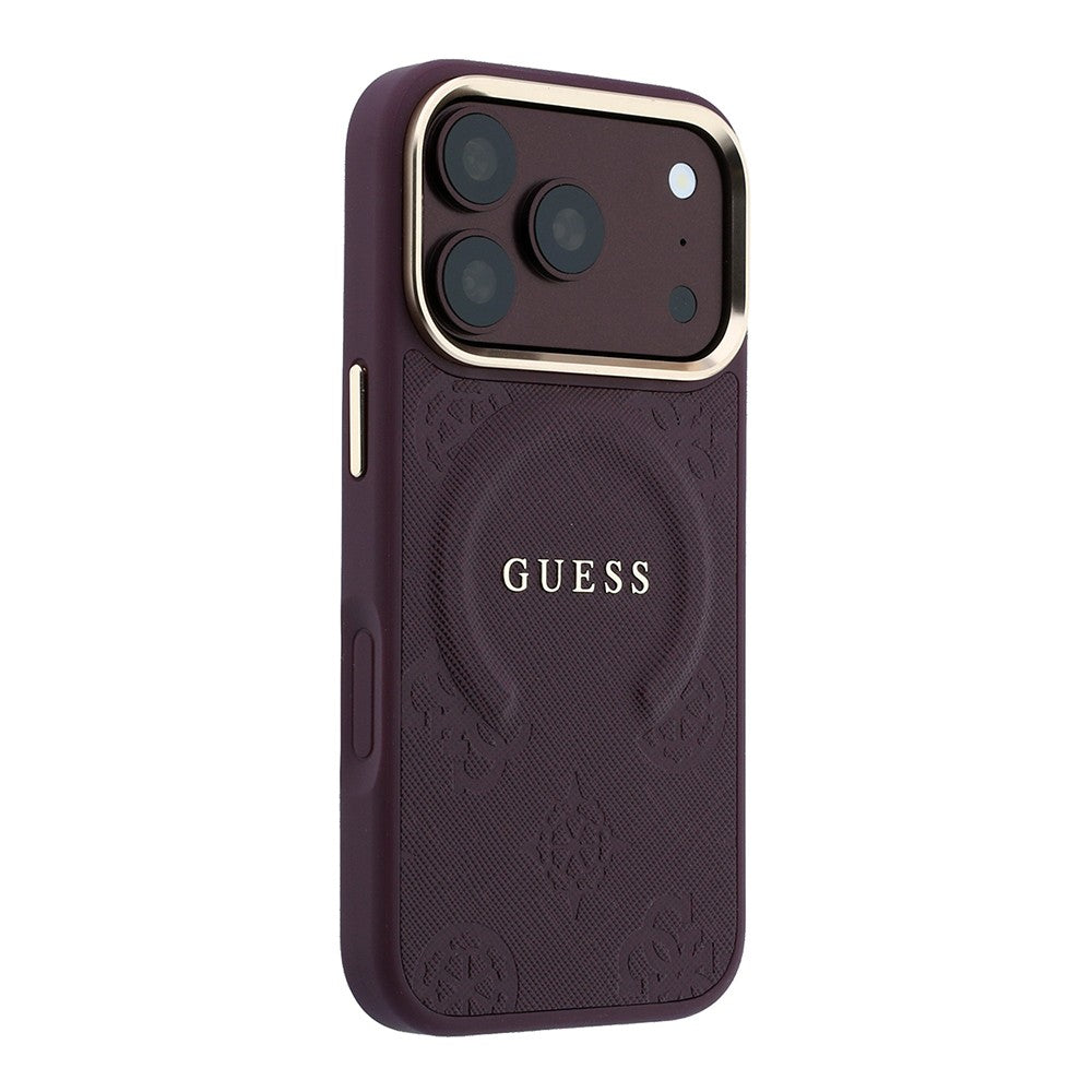 Apple iPhone 18 Pro Max Kılıf Guess Orjinal Lisanslı M-safe Şarj Özellikli Sıcak Baskılı Yazı Logolu C-Magnet PU Deri Peony Kapak