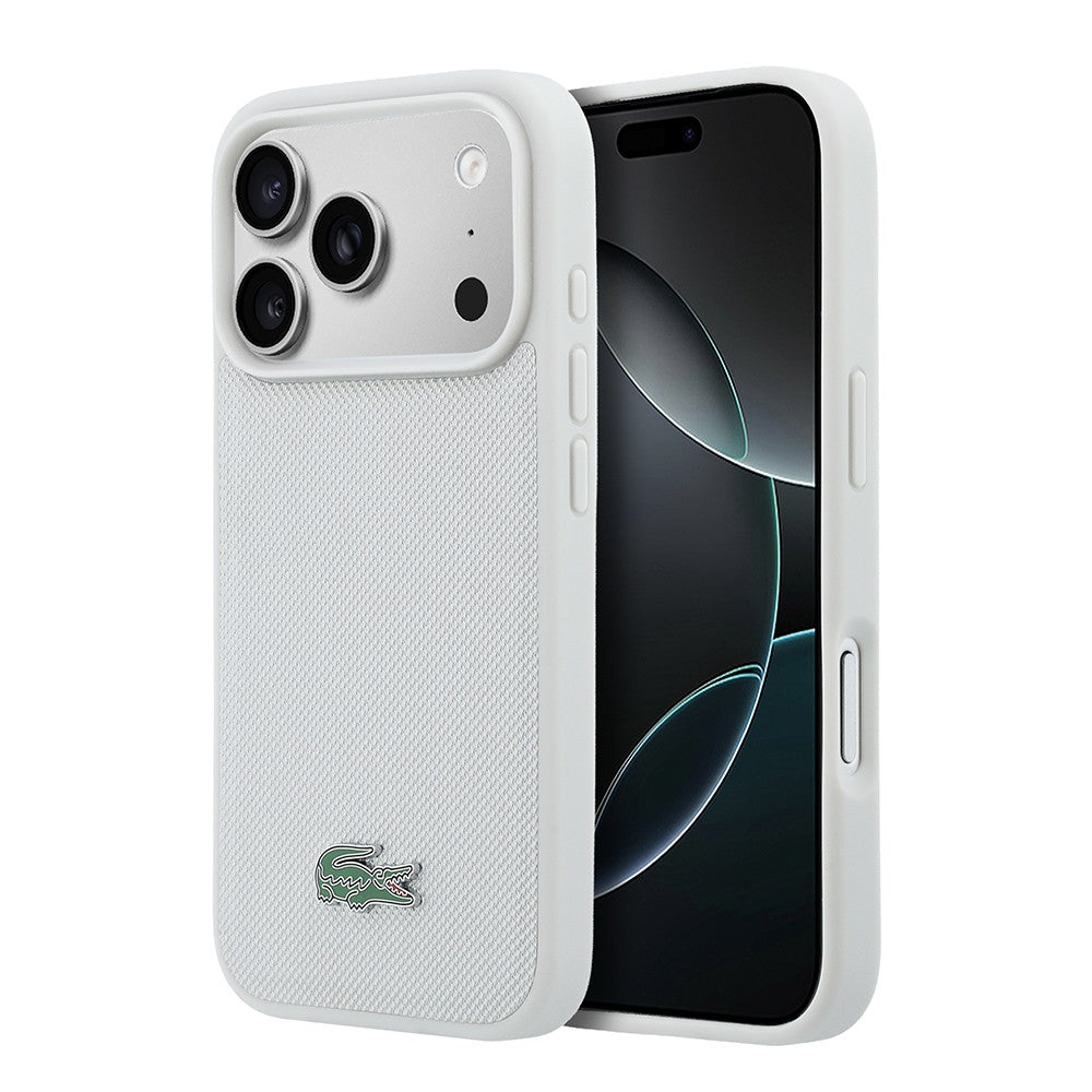 Apple iPhone 18 Pro Max Kılıf Lacoste Orjinal Lisanslı M-safe Şarj Özellikli PU Pike Desenli Metal Logolu Kapak