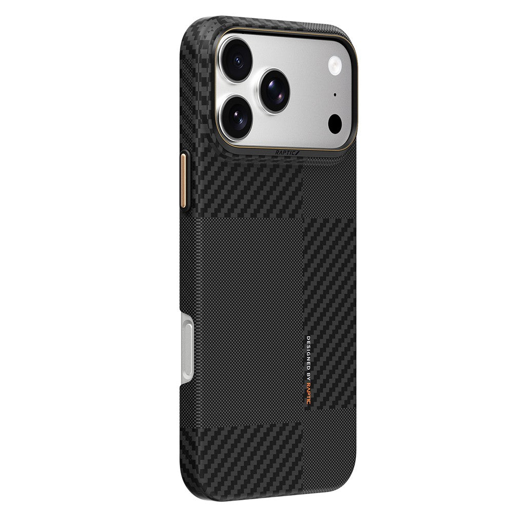Apple iPhone 18 Pro Max Kılıf M-safe Şarj Özellikli 600D Metal Kamera Çerçeveli Raptic Aramid Fiber Karbon Geotik Serisi Kapak