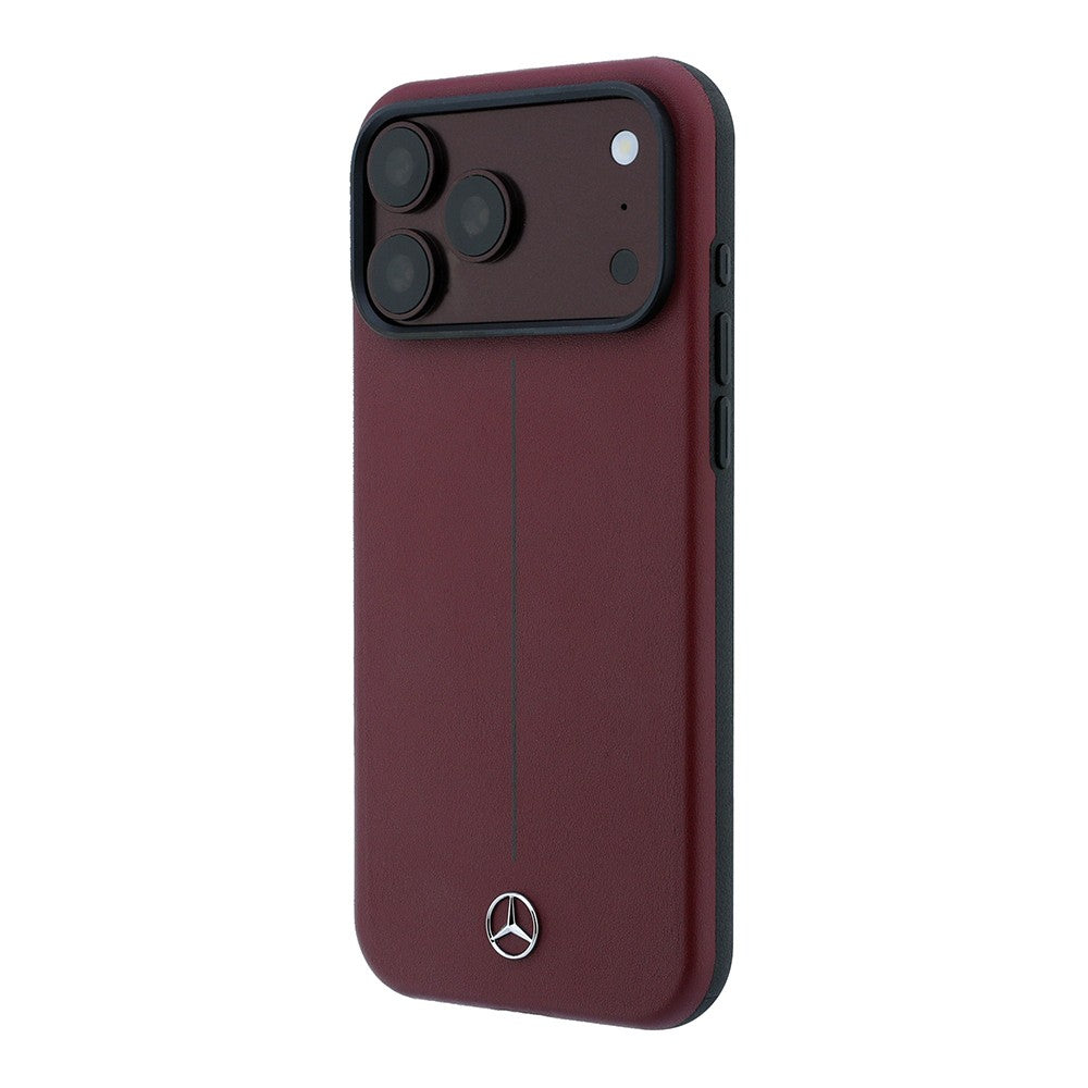 Apple iPhone 18 Pro Max Kılıf Mercedes Benz Orjinal Lisanslı M-safe Şarj Özellikli Metal Yıldız Logolu Çizgili Deri Kapak