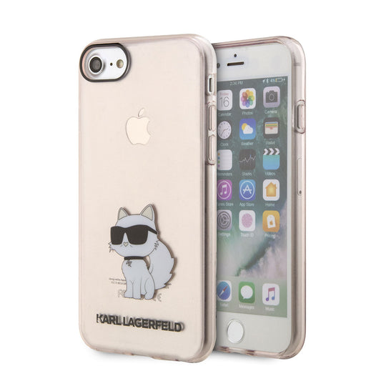 Apple iPhone 7 Kılıf Karl Lagerfeld Transparan Choupette Dizayn Kapak Pembe