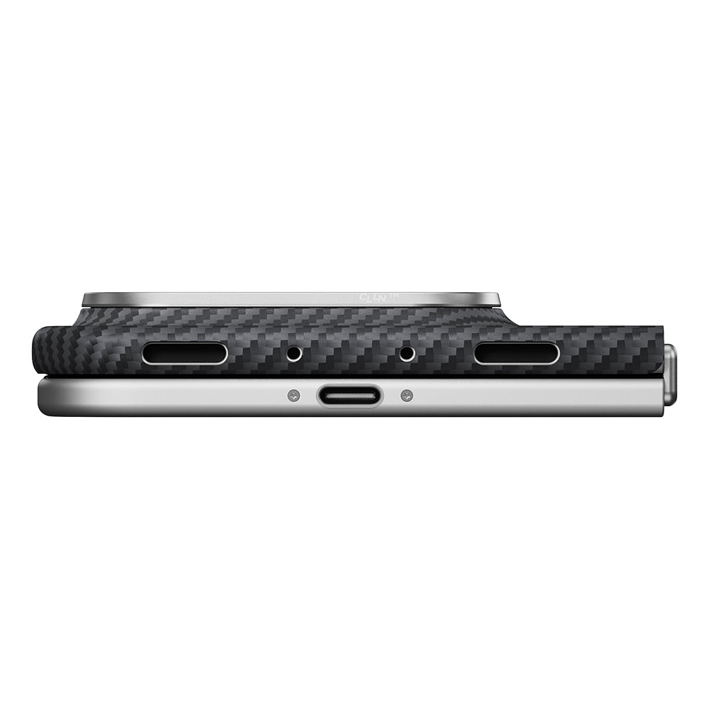 Apple iPhone Duo Kılıf M-safe Şarj Özellikli 600D Aramid Karbon Fiber Pitaka Edge Serisi Black-Grey Twill Kapak