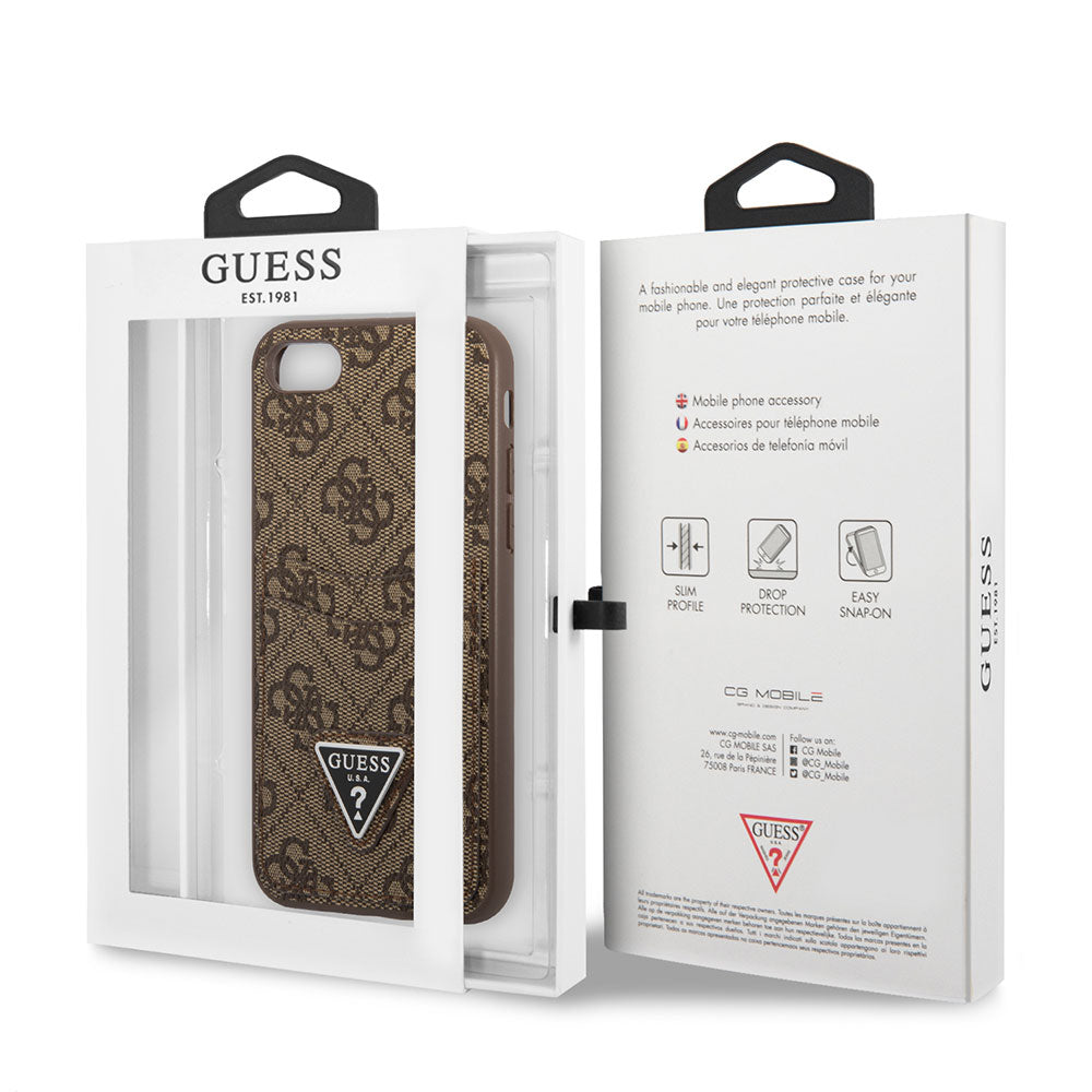 Apple iPhone SE 2020 Kılıf GUESS Çift Kart Bölmeli Kapak Kahverengi