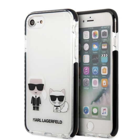 Apple iPhone SE 2020 Kılıf Karl Lagerfeld Kenarları Siyah Silikon K&C Dizayn Kapak Beyaz