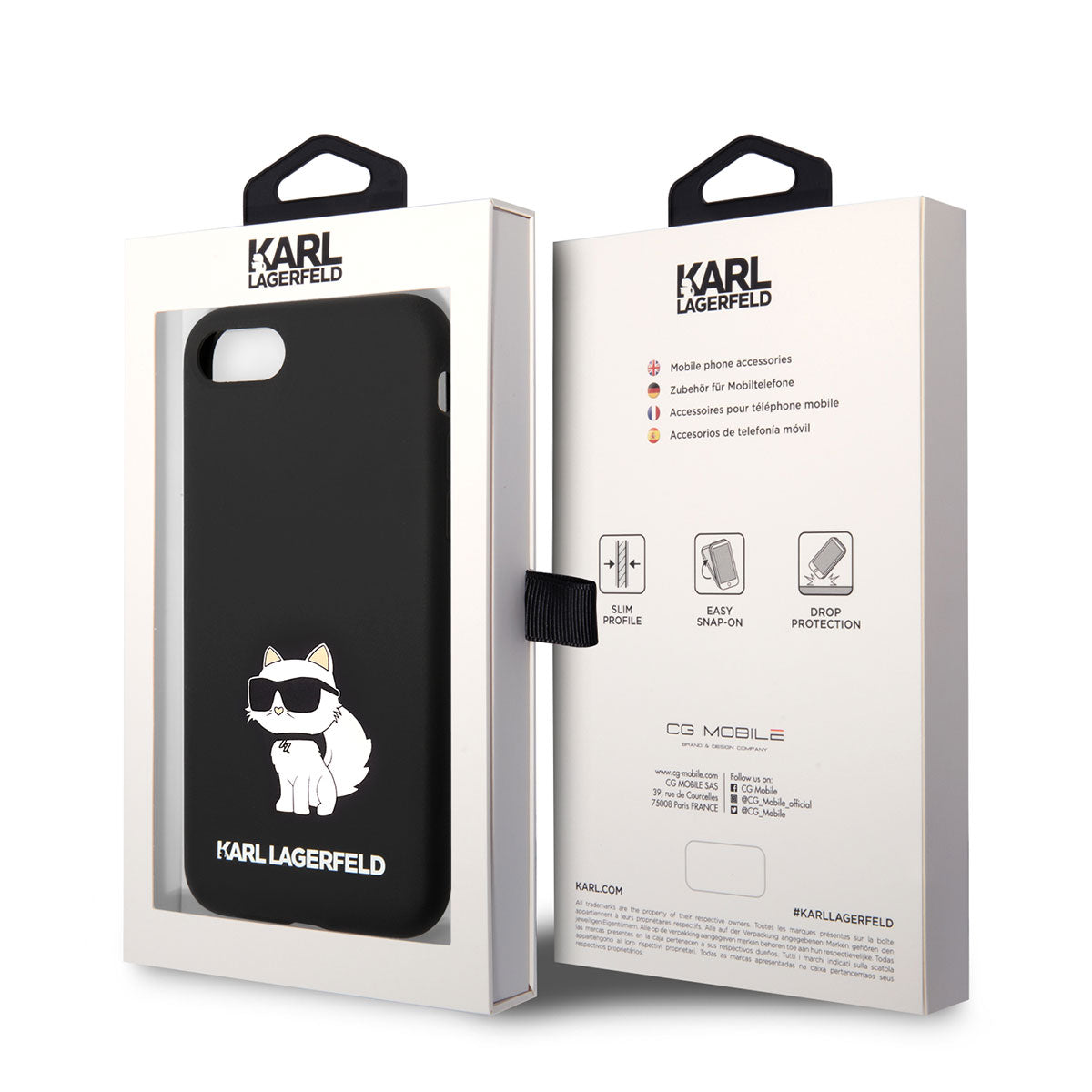 Apple iPhone SE 2020 Kılıf Karl Lagerfeld Silikon Choupette Dizayn Kapak Siyah