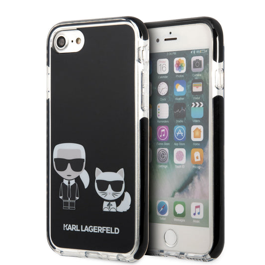 Apple iPhone SE 2022 Kılıf Karl Lagerfeld Kenarları Siyah Silikon K&C Dizayn Kapak Beyaz