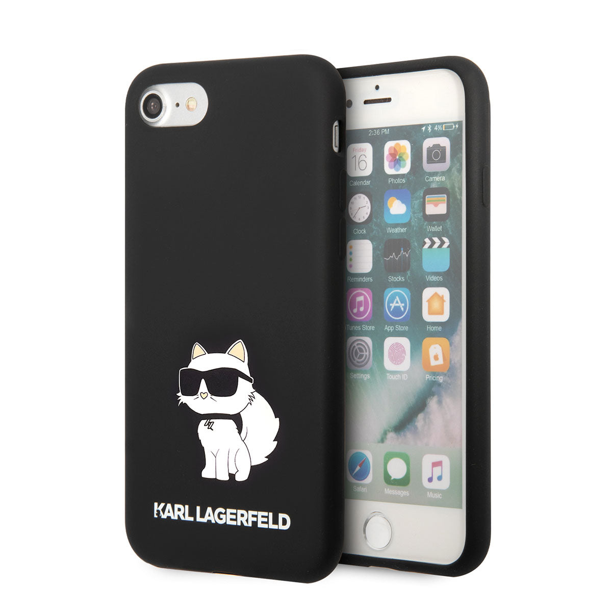 Apple iPhone SE 2022 Kılıf Karl Lagerfeld Silikon Choupette Dizayn Kapak Siyah