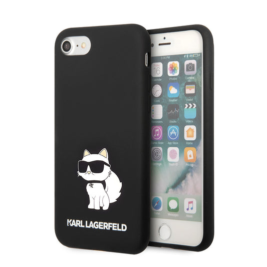 Apple iPhone SE 2022 Kılıf Karl Lagerfeld Silikon Choupette Dizayn Kapak Siyah