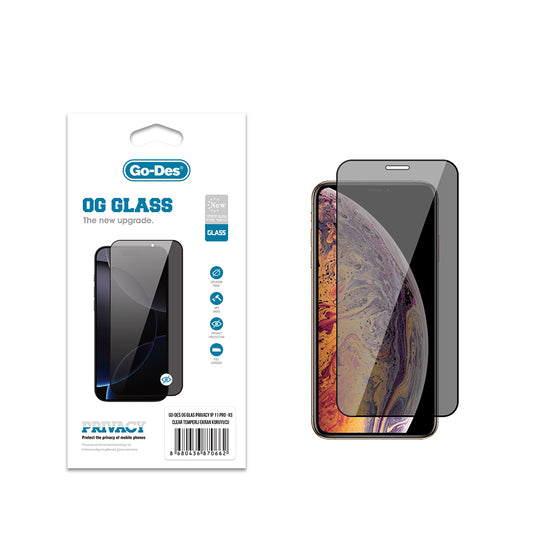 Apple iPhone XS 5.8 Go Des OG Glass Privacy Antistatik Temperli Cam Ekran Koruyucu Siyah