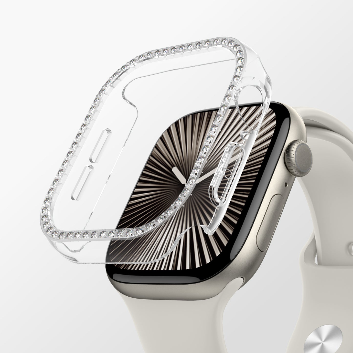 Apple Watch 10 42mm Amazingthing Gleam Fit FullGuard Taşlı Sert PC Kasa ve Ekran Koruyucu Şeffaf