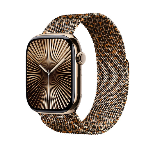 Apple Watch 38mm Zore KRD-01 Leopar Desenli Metal Kordon