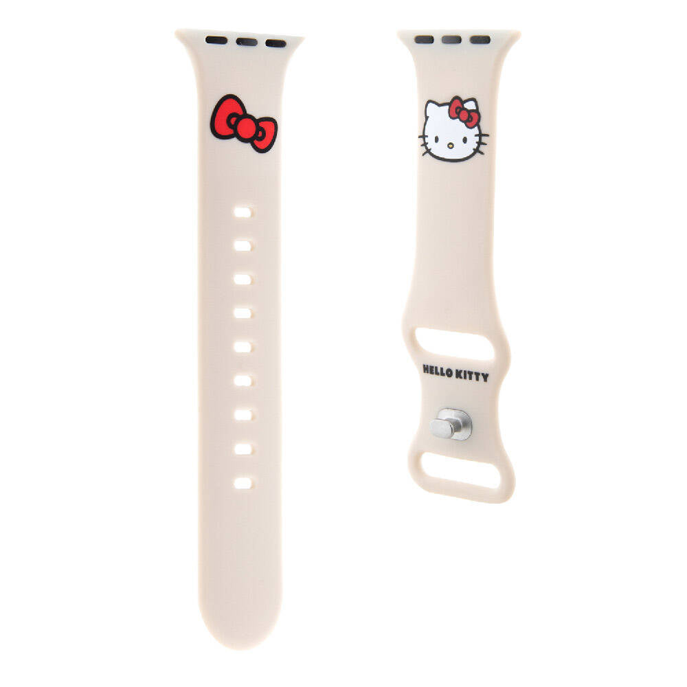 Apple Watch 40mm Hello Kitty Orjinal Lisanslı Yazı Logolu Fiyonk & Kitty Head Silikon Kordon Kırmızı