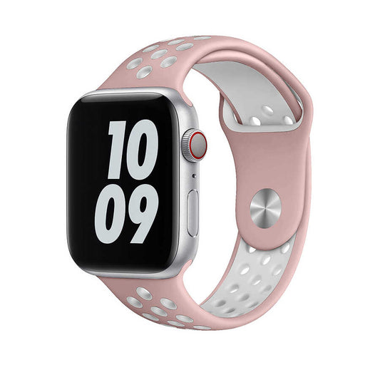 Apple Watch 40mm Wiwu Dual Color Sport Band Silikon Kordon Pembe-Beyaz