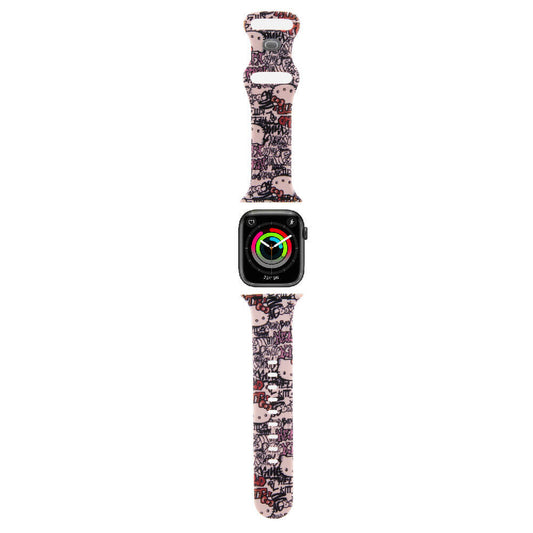 Apple Watch 41mm Hello Kitty Orjinal Lisanslı Etiket Graffiti Silikon Kordon Pembe