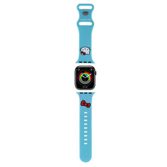 Apple Watch 41mm Hello Kitty Orjinal Lisanslı Yazı Logolu Fiyonk & Kitty Head Silikon Kordon Mavi