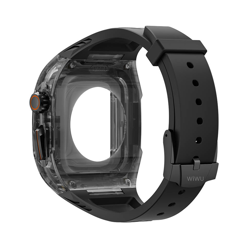 Apple Watch 42mm Wiwu Wi-WB013 Rambo Serisi 2in1 Şeffaf PC Kasa Koruyuculu Kauçuk Kordon Siyah
