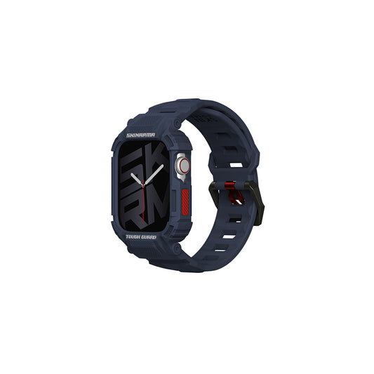 Apple Watch 44 mm Skinarma Mecha 2in1 TPU Kasa Koruyucu + Silikon Kordon Lacivert