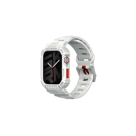 Apple Watch 44 mm Skinarma Mecha 2in1 TPU Kasa Koruyucu + Silikon Kordon Açık Gri