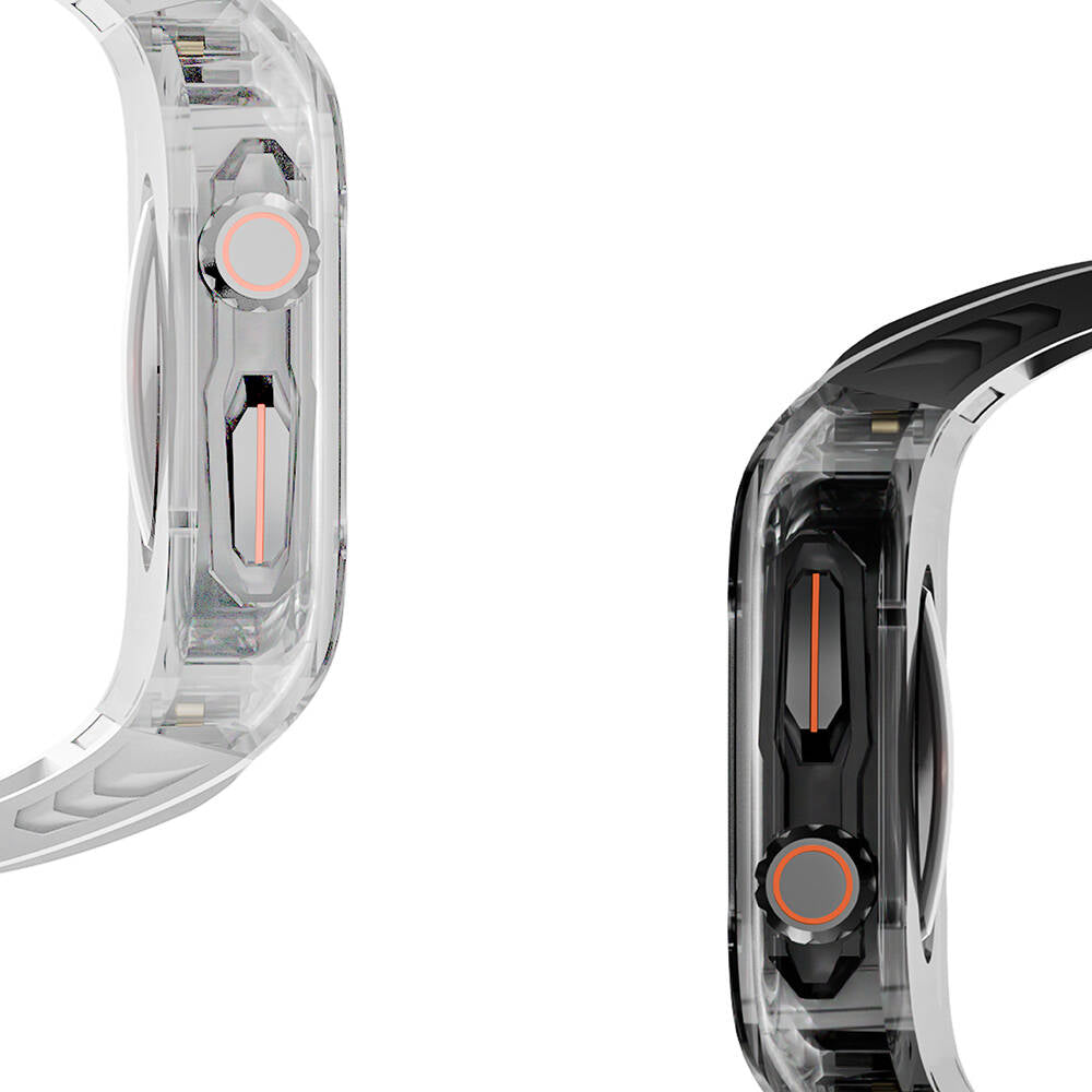 Apple Watch 44mm Wiwu Wi-WB013 Rambo Serisi 2in1 Şeffaf PC Kasa Koruyuculu Kauçuk Kordon Siyah