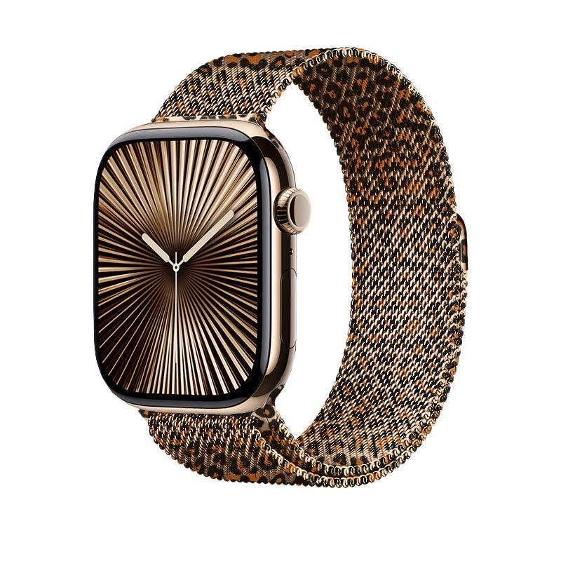 Apple Watch 44mm Zore KRD-01 Leopar Desenli Metal Kordon