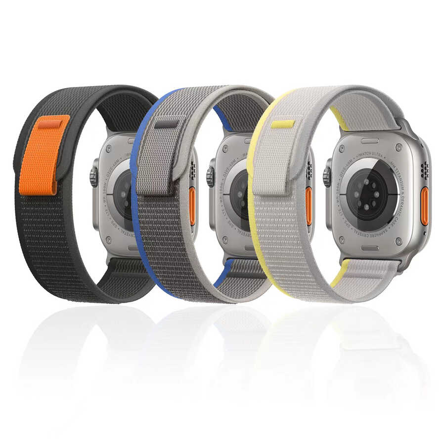 Apple Watch 7 41mm Wiwu Trail Loop Naylon Örgü İşlemeli Hasır Kordon Strap Kayış Siyah-Turuncu