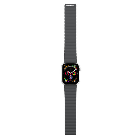 Apple Watch 7 45mm Kordon Youngkit Classical Magnetik Tak Çıkar Silikon Strap Kayış Gri