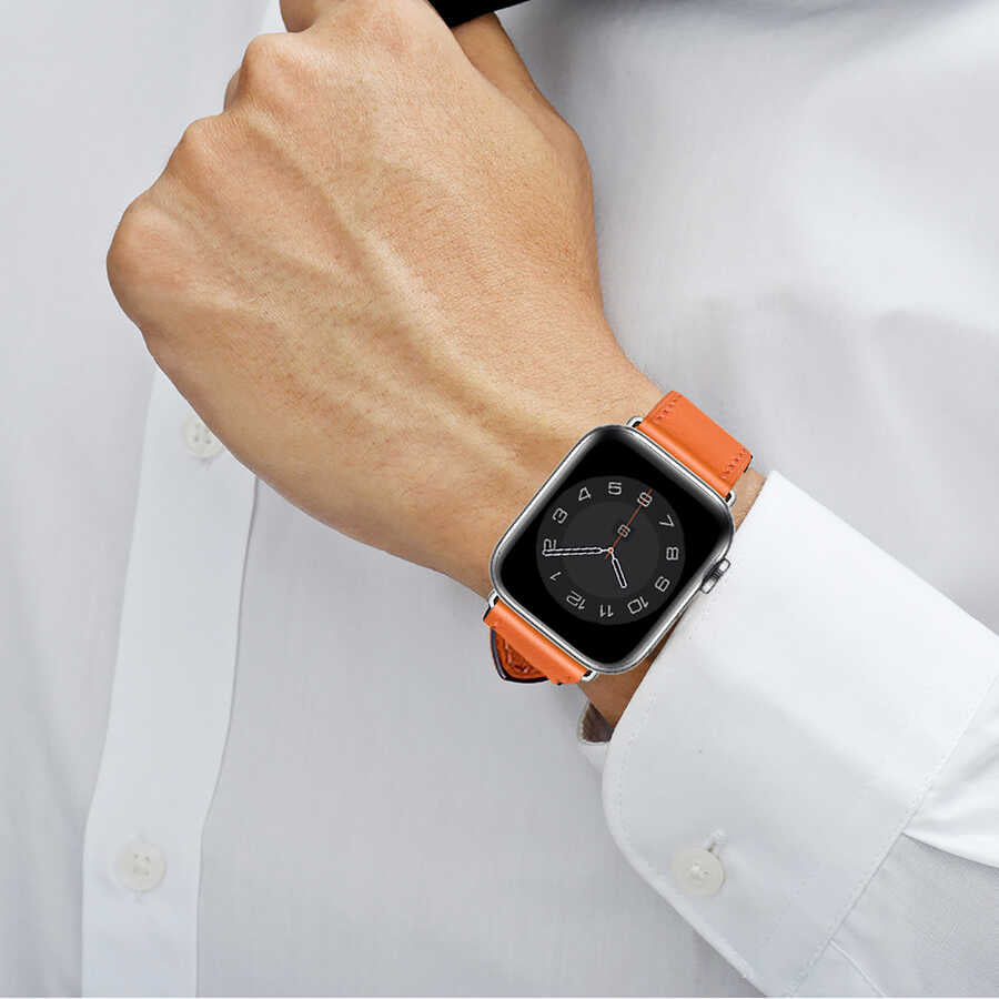 Apple Watch Ultra 49mm Kordon Wiwu Attleage Watchband Hakiki Deri Strap Kayış Kahverengi