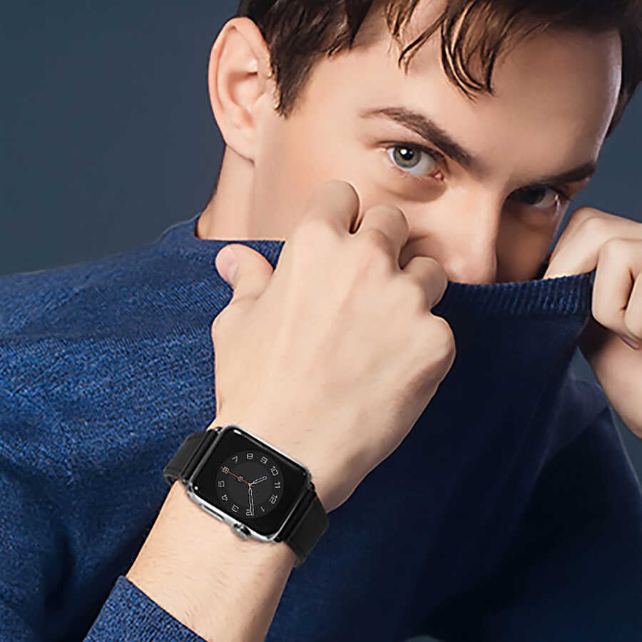 Apple Watch Ultra 49mm Kordon Wiwu Attleage Watchband Hakiki Deri Strap Kayış Turuncu