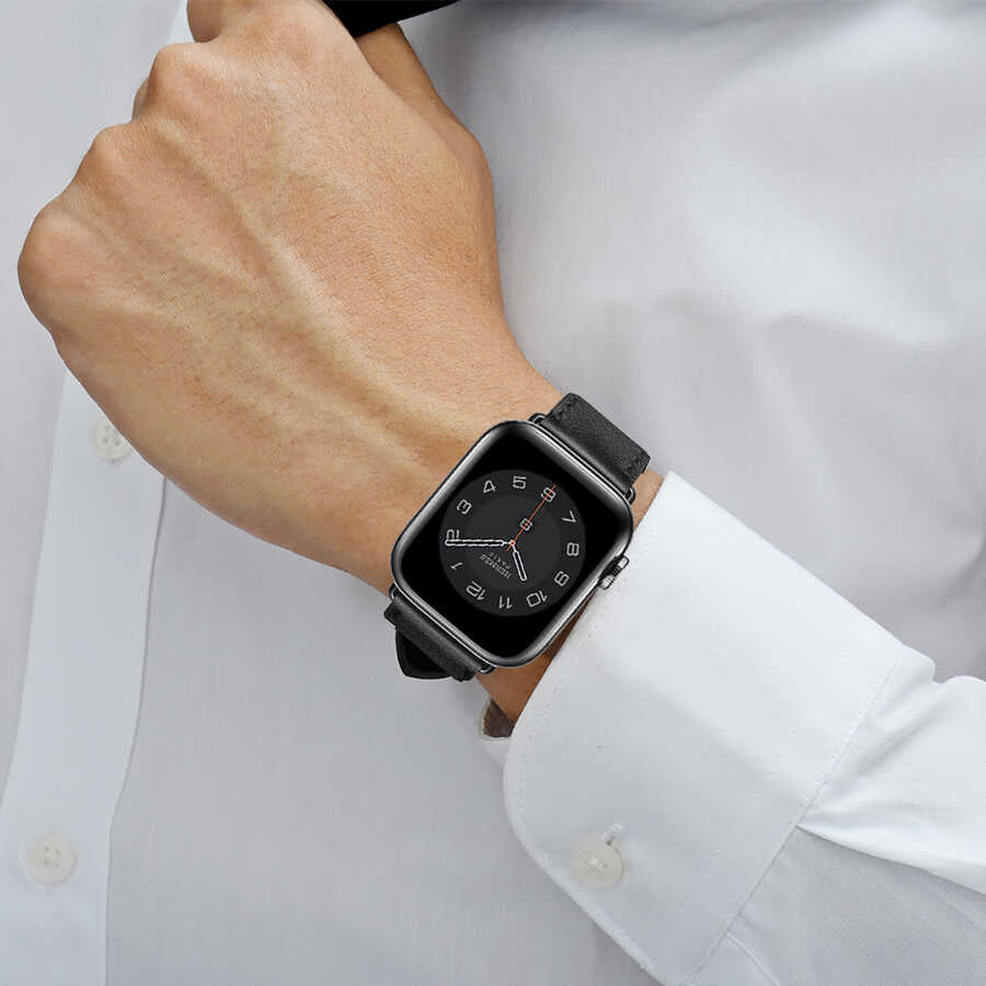 Apple Watch Ultra 49mm Kordon Wiwu Attleage Watchband Hakiki Deri Strap Kayış Turuncu