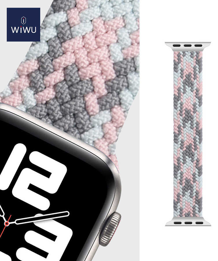 Apple Watch Ultra 49mm Kordon Wiwu Braided Solo Loop Contrast Color Large Strap Kayış NO4